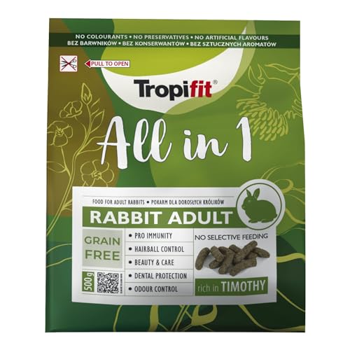 Tropifit All in 1 Rabbit Adult 500g – Futter für ausgewachsene Kaninchen – extrudiertes Alleinfutter Getreidefrei, Ballaststoffreich mit Wiesengras und Kräutern von Tropifit