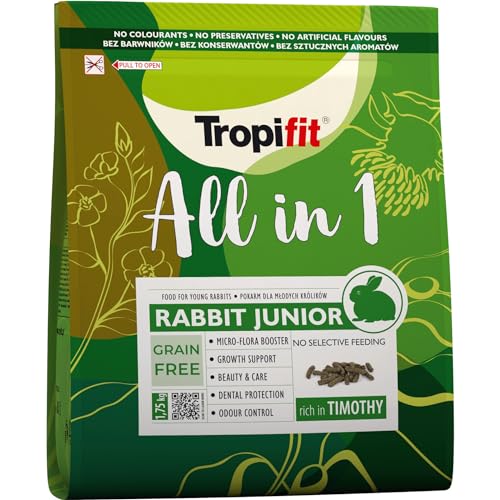 Tropifit All in 1 Rabbit Junior 1,75kg – Futter für Junge Kaninchen – extrudiertes Alleinfutter Getreidefrei, Ballaststoffreich mit Wiesengras und Kräutern von Tropifit