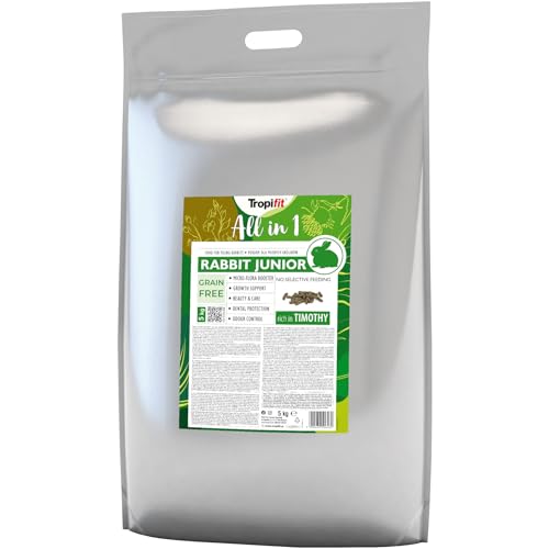 Tropifit All in 1 Rabbit Junior 5kg – Futter für Junge Kaninchen – extrudiertes Alleinfutter Getreidefrei, Ballaststoffreich mit Wiesengras und Kräutern von Tropifit