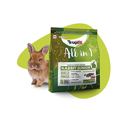 Tropifit All in 1 Rabbit Junior – Futter für Junge Kaninchen – extrudiertes Alleinfutter Getreidefrei, Ballaststoffreich mit Wiesengras und Kräutern von Tropifit