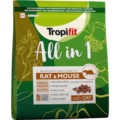 Tropifit All in 1 Rat & Mouse 1,75kg – Futter für Ratten und Mäuse – extrudiertes Alleinfutter Mit Getreidekörnern, tierischem Protein und Chitin von Tropifit