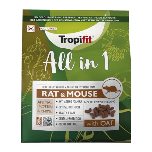 Tropifit All in 1 Rat & Mouse 500g – Futter für Ratten und Mäuse – extrudiertes Alleinfutter Mit Getreidekörnern, tierischem Protein und Chitin von Tropifit