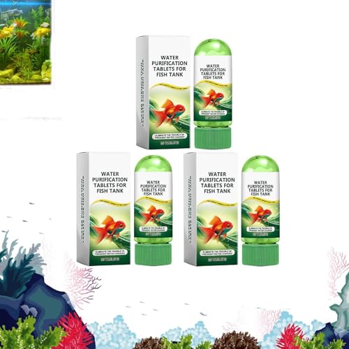Leistungsstarke Aquarium-Wasserreinigungstabletten, Wasserreinigungstabletten für Aquarien, tragbare Wasserreinigungstabletten, entfernen Sie alle Arten von Aquariumwasser (3 Stück) von Trredrins