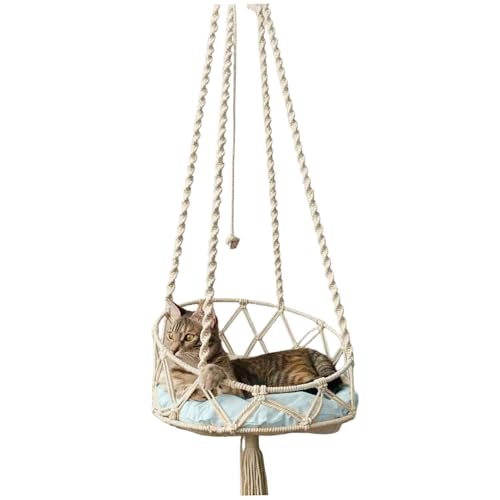 Katze Swing 16 Zoll Hanges Katzenbett mit Blauer Matte Boho -Raumsparung Hängemattenbett zum Schlafen, Spielen und Faulenzen Hängematte Katze Swing 16 Zoll Hanges Katzenbett mit Blauer Matte Boho -Raumsparung Hängemattenbett zum Schlafen, Spielen und Faulenzen Hängematte von Trrymbbe