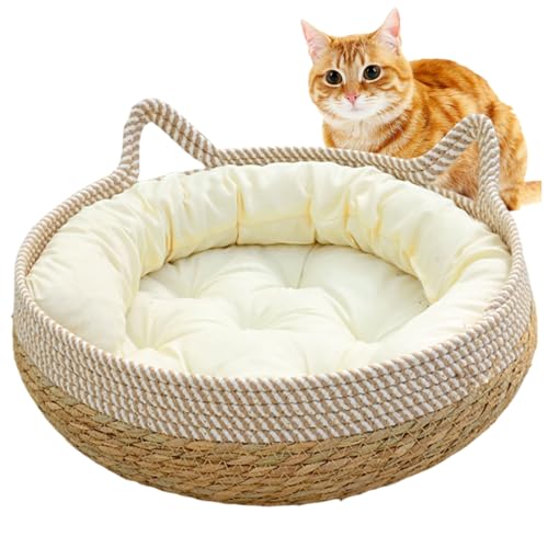 Trrymbbe Katzenbetten für Innenkatzen, 16 x 6 Zoll gewebte Katzenkörbe mit weichem Kissen, kratzfestes Kätzchenbett gemütliche runde Korbkorbkörbe Trrymbbe Katzenbetten für Innenkatzen, 16 x 6 Zoll gewebte Katzenkörbe mit weichem Kissen, kratzfestes Kätzchenbett gemütliche runde Korbkorbkörbe von Trrymbbe