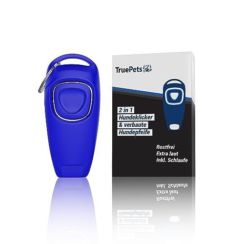 TruePets® 2in1 Hundeklicker - Clicker Inkl. Hundepfeife - Klicker Hund - Bestens geeignet für die Hundeerziehung - Clicker Doog - Klicker Katze - Clickertraining Katze - Katze/Hunde Pfeife (Blau) von True Pets