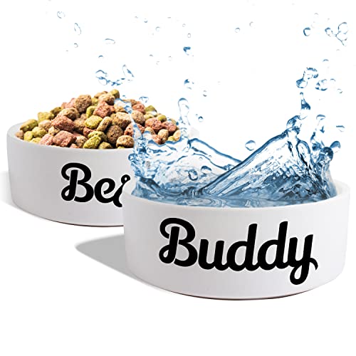 Hundenapf Keramik Doppelnapf Hund Katze: „Best Buddy“ | Napf-Set mit/ohne Ständer| Futternapf Fressnapf Trinknapf für große kleine mittelgroße Hunde Katzen Futterstation (2X 500ml) von True Statements