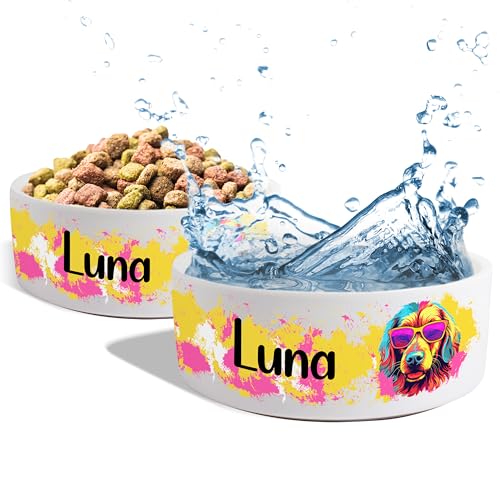 Keramik Doppelnapf personalisierbar mit 17 Hunde & Katzen Motiven & Namen - Napf-Set mit/ohne Ständer | Futter-Napf Fressnapf | große kleine Futterstation (2X 1300ml) von True Statements