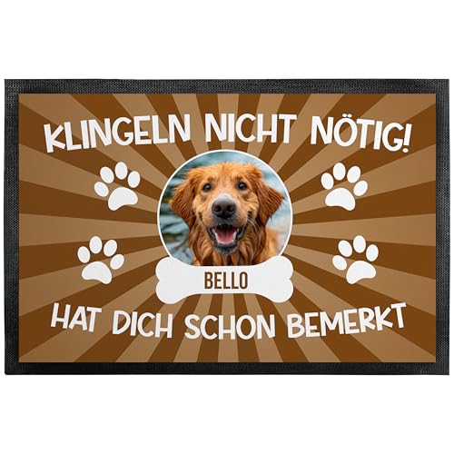 Personalisierte Fußmatte „Klingeln Nicht nötig! Name hat Dich Schon bemerkt“ - Hund - Deko-Fussmatte, Geschenk zum Einzug, Schmutzmatte mit Hunderassen - dünn, rutschfest, 75 x 50 cm von True Statements
