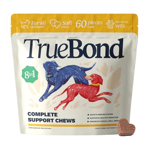 TrueBond 8in1 Multivitamin für Hunde – Probiotika, Omega-3, Glucosamin, Kollagen & Vitamine – Für Gelenke, Fell, Verdauung & Immunsystem – 60 Soft-Chews (240g) von Truebond