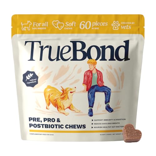 TrueBond Probiotika für Hunde – Mit Pre-, Pro- & Postbiotika (Oralin®, Inulin, EpiCor®) – Mit Kürbis, Psyllium & Bierhefe – Für gesunde Verdauung & Immunsystem – 60 Kausnacks von Truebond