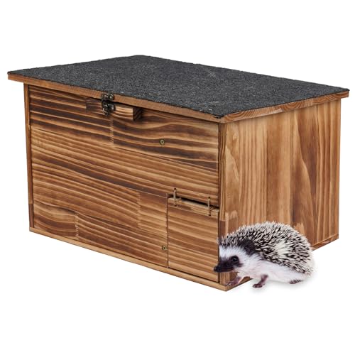 Truevaste Igelhaus aus Massivholz XXL 47x29x34.5cm,Robustes Igelhotel mit Labyrintheingang,Boden,Dach,Winterfest Igelfutterhaus, Ganzjährig Igelschlafhaus für Garten,Winterschlaf,Nistplatz Outdoor von Truevaste