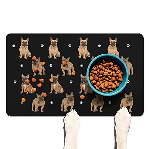 Lustige Französische Bulldogge Hundenapfmatte, rutschfeste Hunde-Platzdeckchen, Futtermatte für Futter und Wasser von Trwoesu