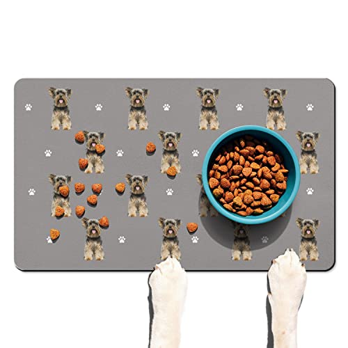 Lustige Yorkie-Schüsselmatte, rutschfeste Hunde-Platzdeckchen, Futtermatte für Futter und Wasser von Trwoesu