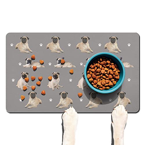Lustige Mops-Hundenapfmatte, rutschfeste Hunde-Platzdeckchen, Futtermatte für Futter und Wasser von Trwoesu