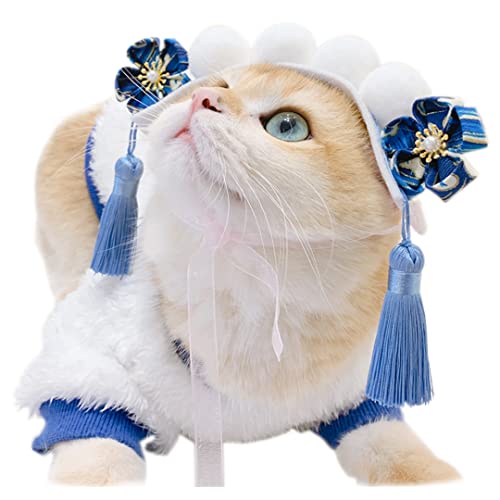 Hanfu Kopfbedeckung für Haustiere, für Katzen und Hunde, Kostüme, Kostüme, Dekoration, Blau, Größe L (8,5 kg oder mehr) von Tsangbaby
