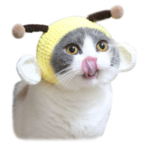 Katze Kopfbedeckung, Dekoration, kleine Biene, Kopfbedeckung, gehäkelt, niedlicher Haustier-Hut für Urlaub, Fotoshootings, Party, Cosplay, M von Tsangbaby