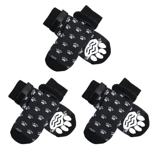 Tsathoggua 3 Paar Indoor Anti-Rutsch Socken für Hunde, Pfotenschutz Haftsocken für kleine und mittelgroße Hunde; rutschfeste Verstellbare Hundesocken für den Innenbereich auf Hartholzböden (Small) von Tsathoggua