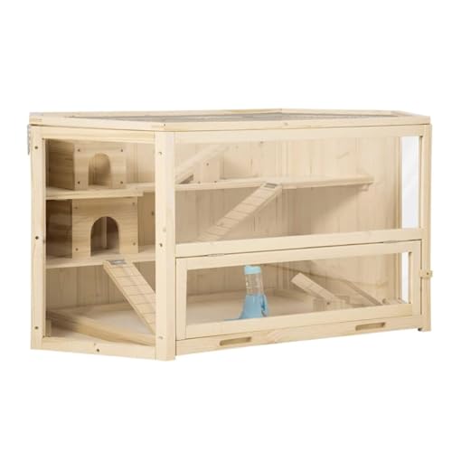 Hamsterkäfig mit 3 Etagen, aus Holz, transparent, mit Wippe, Leiter und Futternapf, Rattenkäfig Hamsterkäfig mit 3 Etagen, aus Holz, transparent, mit Wippe, Leiter und Futternapf, Rattenkäfig von TsoLay