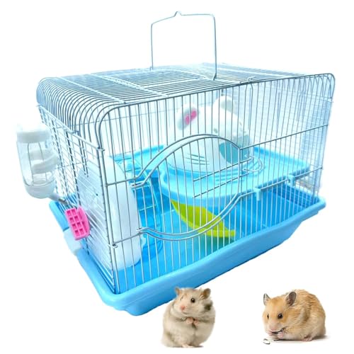 Tragbarer Hamsterkäfig mit 2 Ebenen, Kleintierkäfig mit Wasserflasche, Häusern und Laufrad für Hamster und Kleintiere von TsoLay