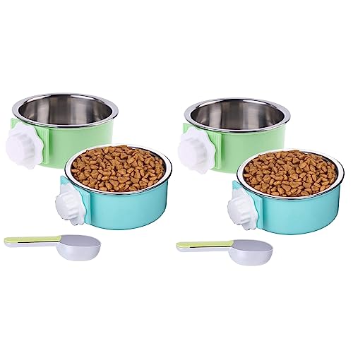 TsoLay 4 Stück Hundekäfig-Fressnapf, abnehmbarer Edelstahl-Haustierzwinger, zum Aufhängen, für Futter und Wasser, Futternapf, Käfigstall, Becher mit Löffel von TsoLay