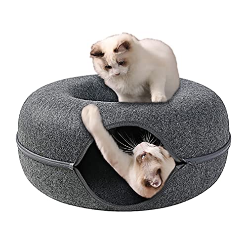 Tsuchiya Katzen Donut Tunnel, Katzenbett Katzenhöhle Aus Filz, Katzentunnel Als Katzen Bett Cat Bed Höhle, Cat House Kuschelhöhle Spieltunnel Katzendonut, Katzenschlafplatz Als Kuschelbett von Tsuchiya