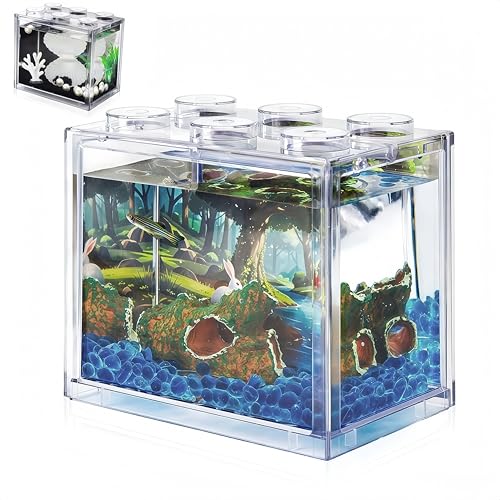 Kleines Betta-Fischtank, Mini-Affen-Aquarium-Set mit Kies und Hintergrund-Harzdekor, stapelbares Tischfischglas-Zubehör für Garnelen, Seetang-Bälle Kleines Betta-Fischtank, Mini-Affen-Aquarium-Set mit Kies und Hintergrund-Harzdekor, stapelbares Tischfischglas-Zubehör für Garnelen, Seetang-Bälle von Tsxurepaw