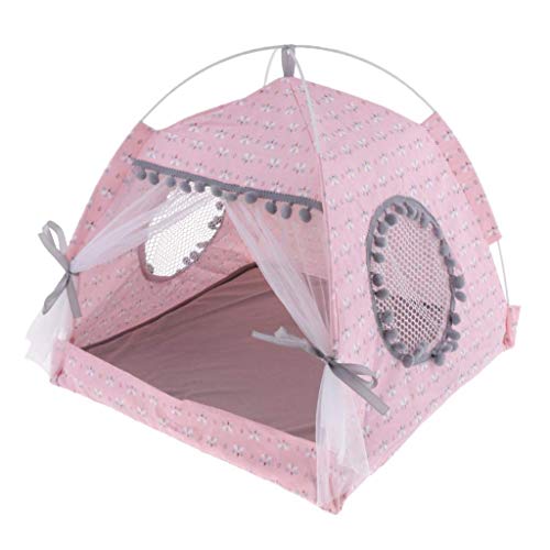 Tubayia Haustierzelt Katzenzelt Hundezelt Haustier Haus Bett Zelt Haustierbett für Kleine Hunde und Katzen (Blumendruck Rosa) von Tubayia