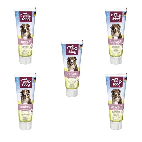 Tubi dog Delikatess Leberwurst aus der Tube für Hunde | 5er Pack | 5 x 75 g | Praktische Soft-Touch-Tube | Zuckerfreie fettreduzierte Snackpaste ohne Konservierungsstoffe von Tubi dog