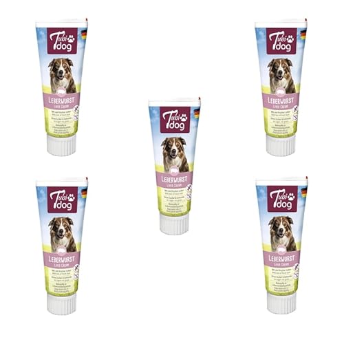 Tubi DOG Delikatess Leberwurst aus der Tube für Hunde | 5er Pack | 5 x 75 g | Praktische Soft-Touch-Tube | Zuckerfreie fettreduzierte Snackpaste ohne Konservierungsstoffe von Tubi dog