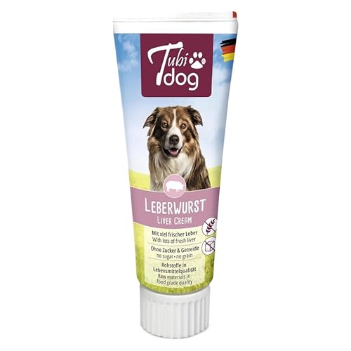 Tubi DOG Delikatess Leberwurst aus der Tube für Hunde | 75 g | Praktische Soft-Touch-Tube | Zuckerfreie fettreduzierte Snackpaste ohne Konservierungsstoffe von Tubi dog