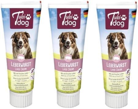 Tubi Dog Delikatess Leberwurst | 3er Pack | 3 x 75 g | Leckerli für Hunde | Ohne Geschmacksverstärker, Konservierungs- oder Farbstoffe | In der praktischen Soft-Touch-Tube von Tubi dog