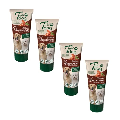 Tubi Dog Delikatess Baconcreme | 4er Pack | 4 x 75 g | Leckerli für Hunde | Leckerer, herzhafter Bacon-Duft und Geschmack | Gut geeignet beim Hundesport oder Hundetraining von Tubi dog