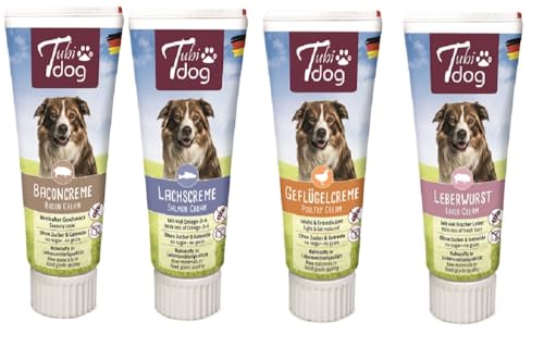 Tubi DOG für Hunde - Bundle - 2X LEBERWUST + 2X LACHSCREME + 2X BACONCREME + 2X GEFLÜGELCREME von Tubi dog