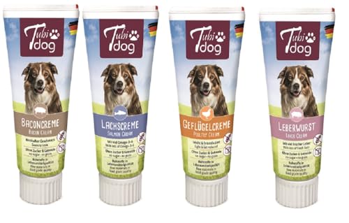Tubi DOG für Hunde - Bundle - 2X LEBERWUST + 2X LACHSCREME + 2X BACONCREME + 2X GEFLÜGELCREME Tubi DOG für Hunde - Bundle - 2X LEBERWUST + 2X LACHSCREME + 2X BACONCREME + 2X GEFLÜGELCREME von Tubi dog