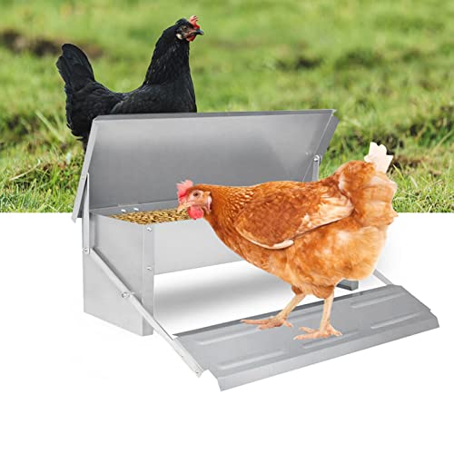 Tubiaz Futterautomat 5kg Futterspender, für hühner Geflügel mit Deckel futtertrog, Wetterfester Fußpedal selbstöffnender Futtertrog von Tubiaz