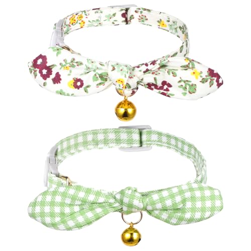 Tucnoeu 2er Pack Katzenhalsband mit Abnehmbarer Schleife, Verstellbares Cat Collar mit Glocke Tucnoeu 2er Pack Katzenhalsband mit Abnehmbarer Schleife, Verstellbares Cat Collar mit Glocke von Tucnoeu