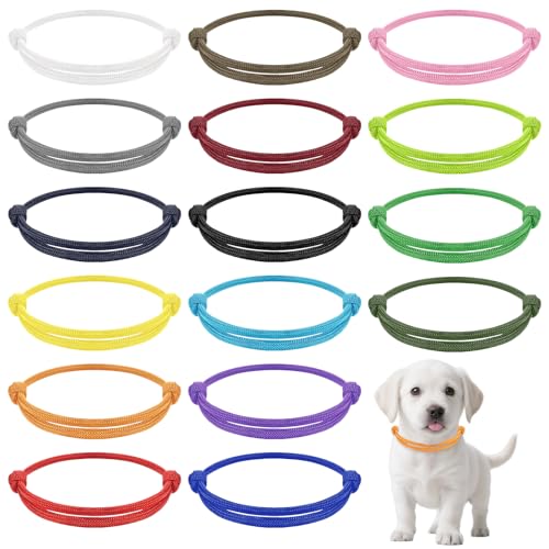 Tucnoeu 32 Stück Welpenhalsband Kitten Halsbänder Halsband Welpe, Einstellbare Weiche Polyester Identifikationsbänder für Neugeborene Haustiere (5.5-9CM, 16 Farben) von Tucnoeu