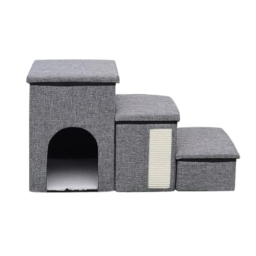 Faltbare Hundetreppe mit Stauraum, tragbare und verstellbare Hundetreppe, robuste Haustiertreppe unterstützt 60 kg, rutschfeste breite Stufen für kleine und große Hunde, multifunktionale Haustierrampe von Tudegy