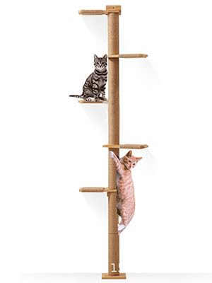 Kratzbaum,5 Etagen bis zur Decke reichender Katzenturm(206 cm),Kratzbaum für Katzen,Wandmontierter Katzenbaum,Aus Natürliches Gummibaumholz, für Katzen zum Klettern,Spielen von Tudegy