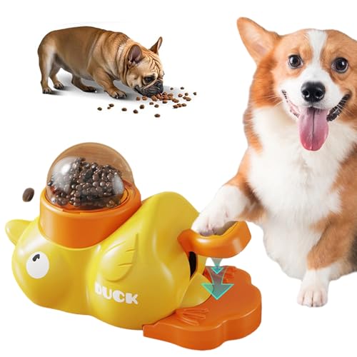 Enten-Leckerli-Spender, 2 in 1 Interaktives Hundespielzeug für langsames Füttern, Puzzle-Spielzeug, Hundeleck-Spender mit Knopf für kleine und mittelgroße Hunde/Katzen/Haustiere (Gelb) von Tuelaly