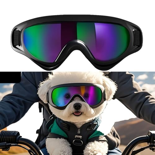 Hundebrille für kleine Rassen, Hundesonnenbrille mit verstellbaren Trägern, UV-Schutz, winddicht, Augenschutz für Fahren/Outdoor/Reisen (Neon L) von Tuelaly