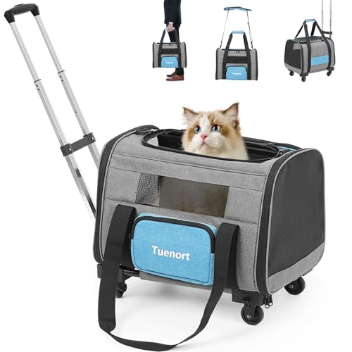 Katzen- und Hundetragetasche mit abnehmbaren Rädern, von Fluggesellschaften zugelassene Haustiertragetasche für kleine Katzen und Hunde, rollende Katzentrage mit Aufbewahrungstasche für Haustiere bis von Tuenort