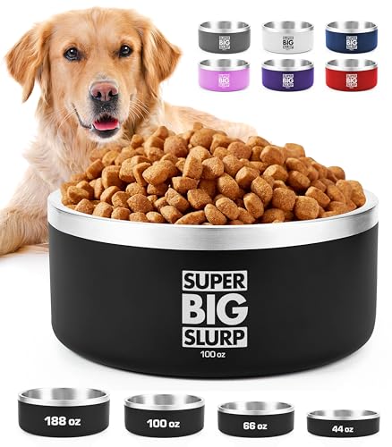 Tuff Pupper 2700 ml/100 oz robuster, isolierter Napf für große Hunde | Doppelwandiger Futternapf aus Edelstahl | rutschfeste Gummibasis | Langlebige pulverbeschichtete Farben (Schwarz) von Tuff Pupper