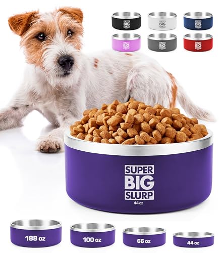 Tuff Pupper 1250 ml/44 oz robuster, isolierter Napf für große Hunde | Doppelwandiger Futternapf aus Edelstahl | rutschfeste Gummibasis | Langlebige pulverbeschichtete Farben (Lila) von Tuff Pupper
