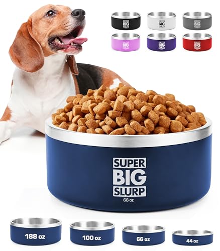 Tuff Pupper 1900 ml/66 oz robuster, isolierter Napf für große Hunde | Doppelwandiger Futternapf aus Edelstahl | rutschfeste Gummibasis | Langlebige pulverbeschichtete Farben (blau) von Tuff Pupper