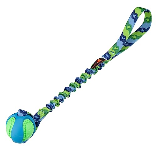 Tug-E-Nuff - PowerBall Bungee Tug | Stoßdämpfender Bungee-Griff | Langlebiges Ballspielzeug für Hunde | Ideal für interaktives Hundetraining und Hunde jeden Alters | 43 cm groß von Tug-E-Nuff