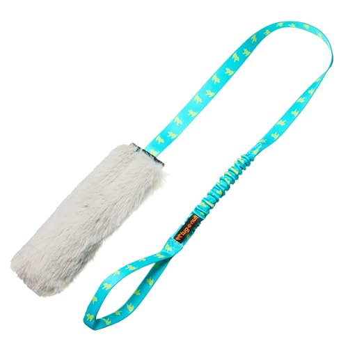 Tug-E-Nuff Quietschendes Bungee-Chaser-Hundespielzeug aus Kunstfell, für Training, Rückruf (Blaugrün) von Tug-E-Nuff