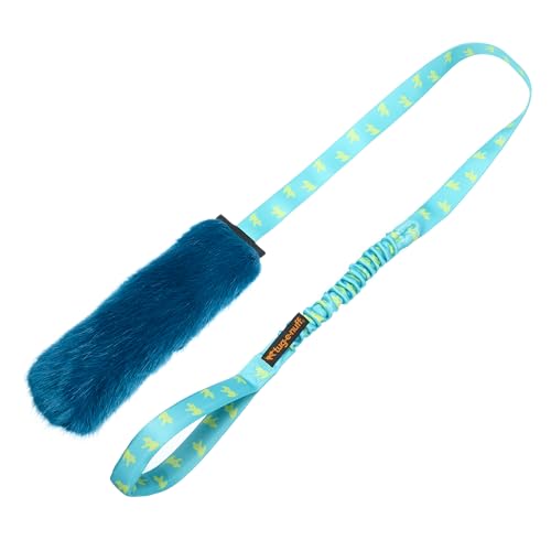 Tug-E-Nuff Quietschendes Bungee-Chaser-Hundespielzeug aus Kunstfell, für Training, Rückruf (Blaugrün/Blaustein) von Tug-E-Nuff