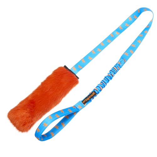 Tug-E-Nuff Quietschendes Bungee-Chaser-Hundespielzeug aus Kunstfell, für Training, Rückruf (Königsblau/Orange) von Tug-E-Nuff